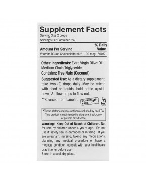 Nature's Answer, витамин D3 в каплях, 100 мкг (4000 МЕ), 15 мл (0,5 жидк. унции)